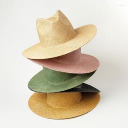 Wide Brim Hats European American Summer Simple Fashion Color Sisal Grass Straw Hat For Women Beach Vacation Sun Caps Men Derbies Femme