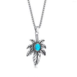 Chains Stainless Steel Feather Pendant Men's Simple Hip Hop Turquoise Titanium Necklace