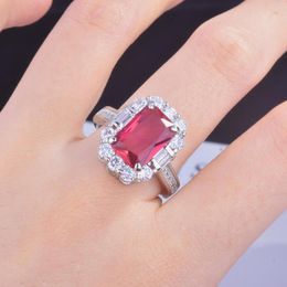 Cluster Rings Vintage Sterling Silver S925 Red Ruby Gemstone Jewellry Ring For Women Anillos De 925 Jewelry Bizuteria Box