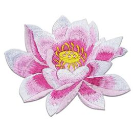 Lotus Custom Iron on Backpack Embroidered Patches for Clothes Application Flower Appliques Sewing Colourful Diy patch applique