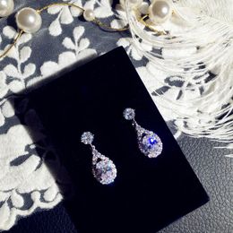 Stud Earrings Sparkling Water Drop Cubic Zirconia 925 Silver Needle Big CZ Bridal Crystal Wedding For Brides Fashion Jewellery