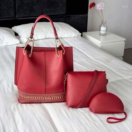 Evening Bags Large Capacity Women PU Leather Handbags Fashion Rivet Ladies 3 Pieces Set Shoulder Crossbody Bag Casual Female Tote