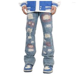 Men's Jeans Fashion European-USA Style Hip-Hop Light Blue Men Mid Waist Broken Hole Washing Do Old Straight Type Vintage Denim Pants