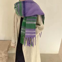 Scarves Purple Striped Scarf Women Luxury Fashion Warm Thick Shawl For Winter Cashmere Blanket Echarpe Femme Hiver