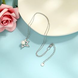 Pendant Necklaces BALANBIU Unique Acrylic Pearl Star Necklace For Women Delicate Crystal Silver Color Chain 2023 Fashion Jewelry