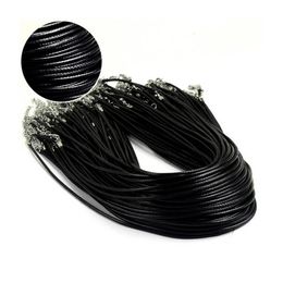 Chokers Wholesale 100pc/lot DIY Black Leather Chain Necklace Women Handmade Wax Cord Rope Necklace For DIY Jewelry Making Accessories 230524