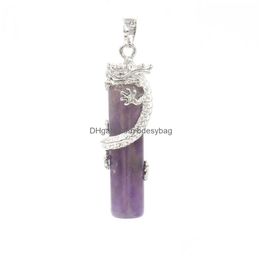 Pendant Necklaces Crystal Dragon Column Natural Stone Female Male Jewellery Opal Quartz Lapis Pendum Amet Charms Jewellery Bh013 Drop Dh3Fg