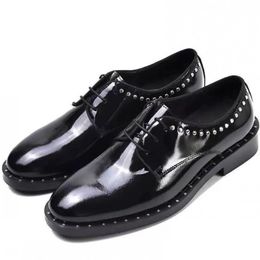 Black Rivets Formal Business Shoes Handmade Patent Leather Men Suit Dress Shoes British Style Big Size