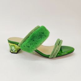 Sheepskin Leather Low Sandals Chunky High Heels Summer One Line Peep toe Open Toes Flip flops Narrow Band Feather S