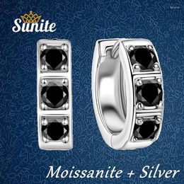 Hoop Earrings Sunite 0.6ct Black Moissanite Diamond For Women Girls High Grade Wedding Jewellery Engagement 925 Sterling Silver