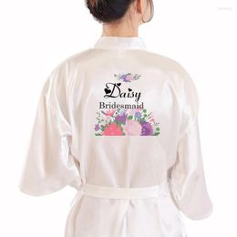 Women's Sleepwear Flower Print Bride Bridesmaid Wedding Robe Team Women Silky Satin Kimono Bathrobe Dress Gown