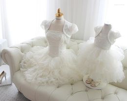 Girl Dresses 2023 Fashion Knee-length Flower With Jacket Organza Ruffles Lace Beading First Communion For Girls