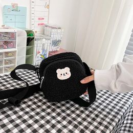 Evening Bags Cute Bear Print Women Small Plush Shoulder Bag Lamb Like Fabric Crossbody Ladies Cloth Zipper Purse Mobile Phone Handbag