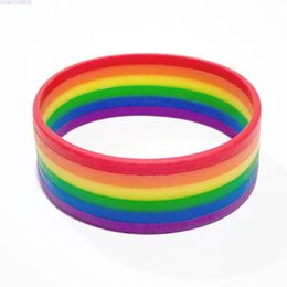 Bracelets 50pcs Wholesale Six Colour Lesbian Gay Pride Rainbow Colourful Wristband Silcon Adult Bracelet Popular Jewellery Lover's Gifts