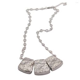 Chains GuaiGuai Jewellery Natural CZ Chain Titanium Silver Grey Colour Quartz Druzy Nugget Pendant Necklace Handmade For Lady