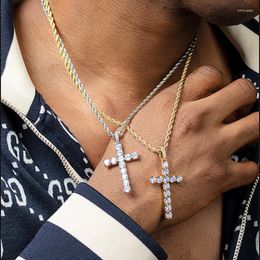 Pendant Necklaces Hip Hop Iced Out Cross Necklace For Women Men Delicate Gold Colour Cuban Rope Rapper Homme Chain On Neck Accessories P145