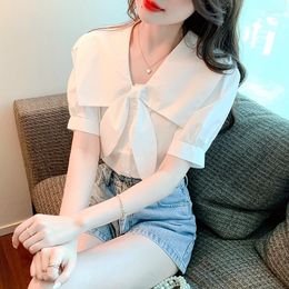 Women's Blouses Sweet Women Shirt Chiffon Girl's White Shirts Elegant Womens Tops 2023 Summer Chic Blouse Basic OL Korean Fashion