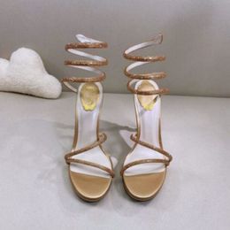 Rene Caovilla stiletto heels sandals luxurys designers dress shoes women slipers cleo Margot butterfly-detailing sandals rhinestone studded sandal 35--42 OOOOXO