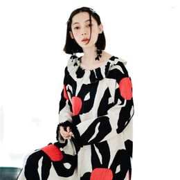 Casual Dresses Original Design Round Neck Pullover Long Sleeve Dress Floral Print Pleated Fall Winter Women's