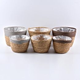 Vases Bamboo Storage Baskets Straw Patchwork Handmade Laundry Wicker Rattan Seagrass Belly Garden Flower Kitchen Basket