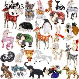 SKEDS Luxury Crystal Animal Rabbit Dog Brooches For Women Men Enamel Fashion Accessories Women's Men's Buckle Badges Brooch Pin