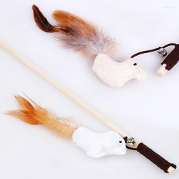 Cat Toys 1Pc Interactive Wand Toy Wood Cute Fake Feather Teaser Kitten Stick Chewing Bite Resistant Train