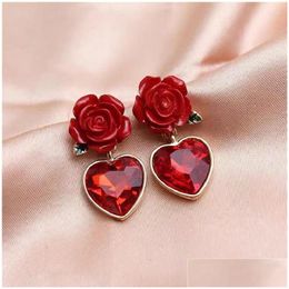 Stud Earrings Jewellery Red Rose Heart Glass Gem Temperament Trend Personality Drop Delivery Dhgarden Dhlz6