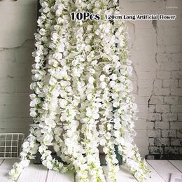 Decorative Flowers 10Pcs Simulation Wisteria Rattan White Silk Flower Hydrangea Hanging Garland Birthday Wedding Party Background Wall