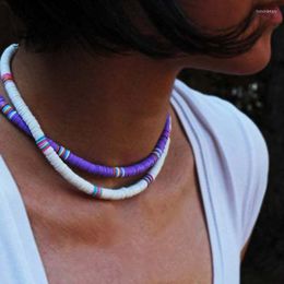 Choker Necklace-Short Mixed Colour Bohemian Soft Pottery Ceramics Necklace Collarbone For Europe And America 2023