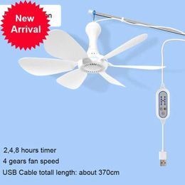 New YAM 4 Speed 5V USB Travel Canopy Ceiling Fan 2/4/8 Hours Timer Silent 6 Leaves Hanging Fan for Outdoor Camping Home Bed Tent