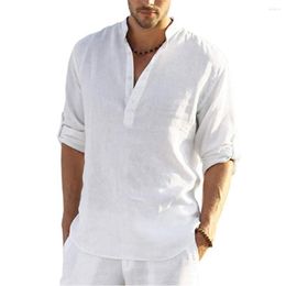 Men's Casual Shirts 2023 Cotton Linen Loose Tops Long Sleeves T-Shirts Spring Autumn Handsome