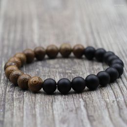 Strand 8mm Men Black Onyx Bracelet Women White Turquoise Stone Braclet Natural Wood Prayer Beads Braslet Meditation Jewellery Gift Bijoux