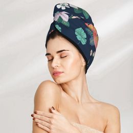 Girl Hair Drying Hat Leaves Exotic Flowers Hair Towel Cap Hat Bath MicrofiberTowel Cap Absorption Turban