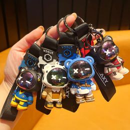 Cool hip hop Bear Keychain Original lightning Bear Car Key Chain Wrist Rope Keyring women Bag Charm Pendant car Accessories Gift