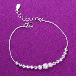 Charm Bracelets Silver Colour Round Bead Link Chain Adjustable Anklet For Women Party Wedding Jewellery A182Charm