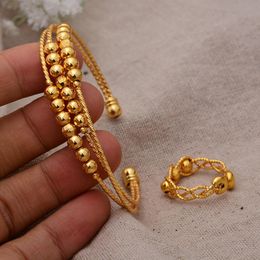 Bangles Wando Gold Color Bangles for Women Girls with ring Bead Bracelet Islamic Muslim Arab Middle Eastern Jewelry African Bangles Gift