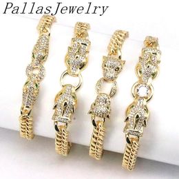 Bangle 5Pcs Gold Plated Cz Crystal Animal head Shape Bracelets Luxury Chunky Thick Chain Bracelet for Men Women Fashion Jewellery