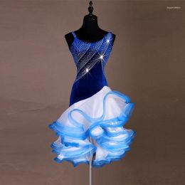 Stage Wear Shiny Black Blue Sexy Latin Dance Dress Women High-end Custom Rumba Salsa Performance Skirt Female Dresses