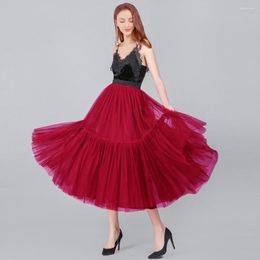 Skirts Runway Luxury Soft Tulle Skirt Hand-made Maxi Long Pleated Womens Vintage Petticoat Voile Jupes Falda