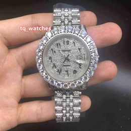Prong Set Diamond Men's Watch Silver Stainless Steel Case Strap Watches Arabic Digital Scale Automatic Mechanical Wristwatch233N