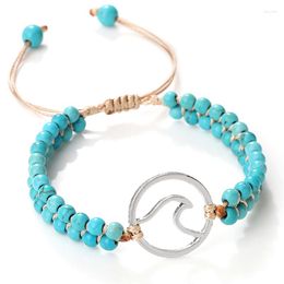 Strand Light Blue Beads Braided Bracelet 4mm Natural Stone Bohemia Bangles Tree Of Life Wave Lion Charm Bracelets Jewellery For Women Men
