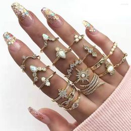 Cluster Rings Vintage Gold Color Opal Stone Crystal Set For Women Geometry Retro Bohemia Star Stacking Knuckle Joint Finger Ring Jewelry