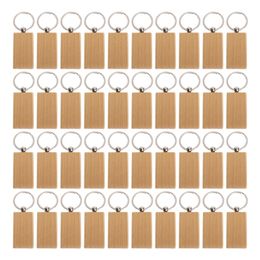 40 Pcs Blank Wooden Keychain Rectangular Engraving Key Diy Wood Keychains Key Tags Can Engrave Diy Gifts