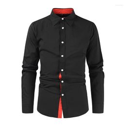 Men's Dress Shirts 2023 Men's Fashion Trend Lapel Long Sleeve Door Front Colour Patchwork Casual Shirt