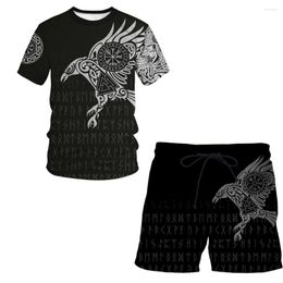 Men's Tracksuits Summer Men Symbol - Tattoo Suit Sporting Suits 3d Viking Short Sleeve T Shirt Shorts Quick Drying 2 Piece Casual