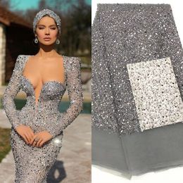 Fabric and Sewing Haute Couture Designer Lace 38 Colours Sequins Beaded Pearl Crafts For Evening Dress Cloth By The Yard 230523