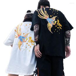 Women's T Shirts 2023 Summer Chinese Style Unisex Short Sleeve Loose Phoenix Graphic Embroidery Tshirt Teenagers Fashion Streetwear