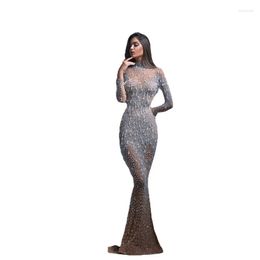 Casual Dresses Elegant Women Turtleneck Mesh Sequin Fishtail Female Luxury Bodycon Sexy Long Sleeve Lady Evening Cocktail Prom Dress