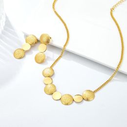 Necklace Earrings Set Gold Plated For Women Africa Trendy Round Pendant And Dangle Copper Dubai Fashion Jewellery