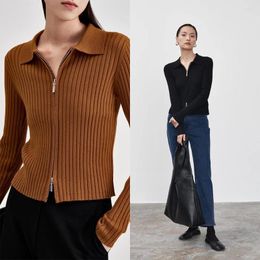 Women's T Shirts Slim Double Head Zipper Cardigan Sweater Women's Wool Top Minimalist Temperament Solid Color Polo Collar Autumn/Winter